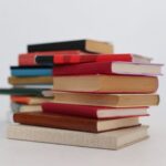 Pile of books, white background
