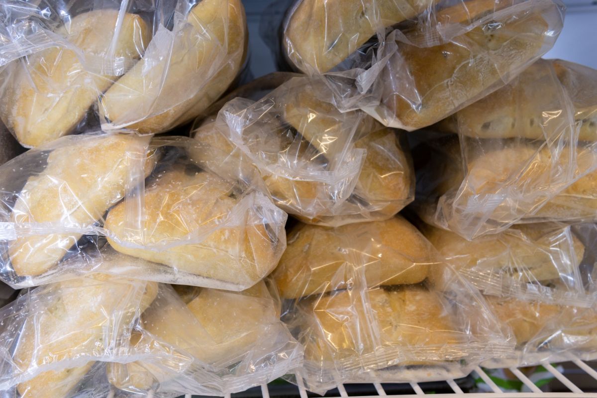 Bread in plastic bags in freezer