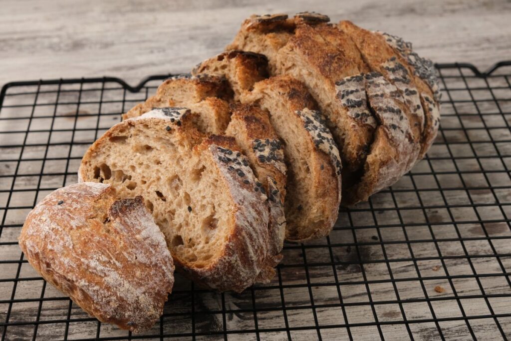 Bread slices on cooling rack