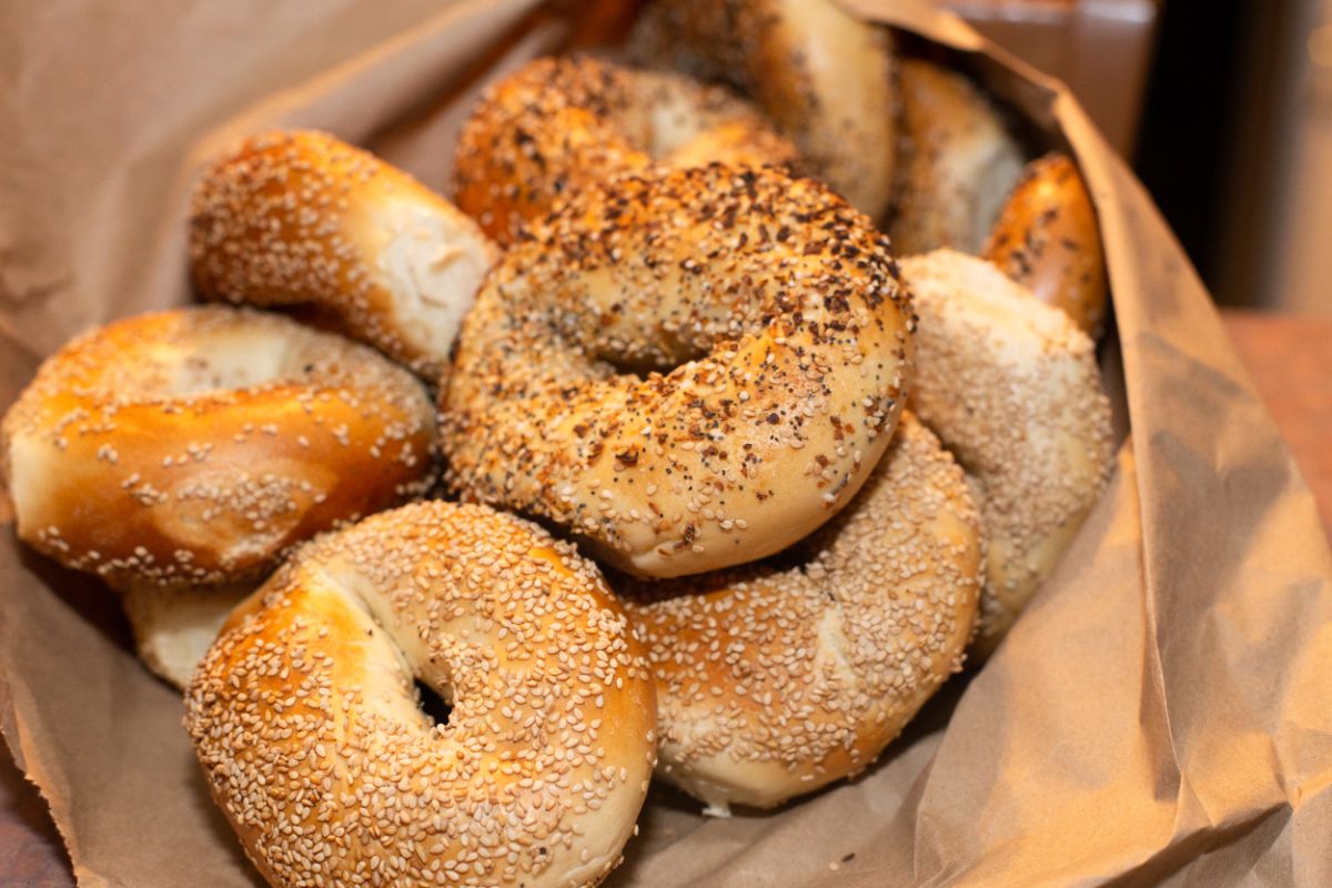 Bunch of bagels in paper bag