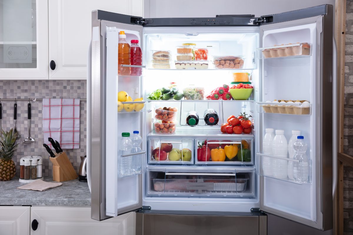 Open refrigerator in kitchen