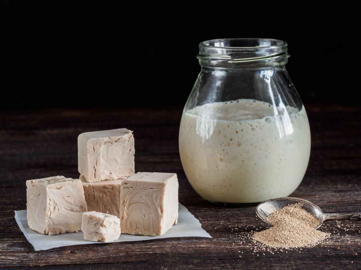 Different varietes of yeast on wooden table